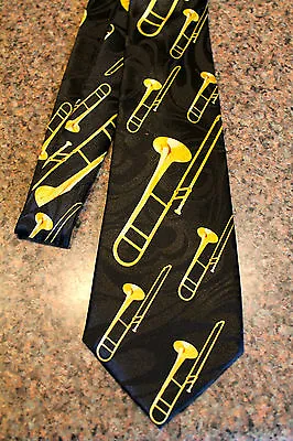 $12.99 • Buy NWT Men's Black Neck Tie With Trombones Music Brass Instrument Trombone #3
