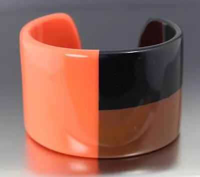 Vintage 70’s Orange Brown Black Plastic Lucite Cuff Bracelet   • $5.99