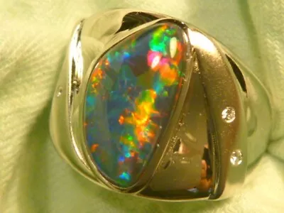 Mens Opal Ring Sterling Silver Natural Opal Triplet 18x10 Mm F/Form Item 190304 • $305.62