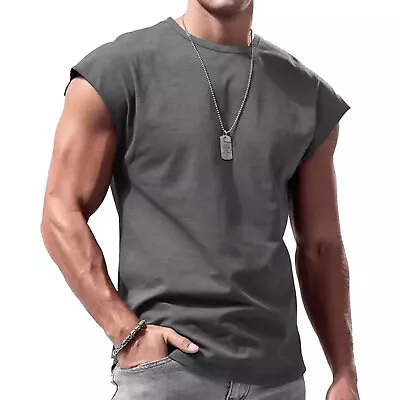 Mens Casual Sleeveless T-Shirt Solid Color Vest Tank Tops For Vacation Travel • $16.90