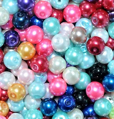  Quality String Of 75 Cm Round Glass Pearl Beads 6 & 8 Mm With 22 Colour Option • £1.95