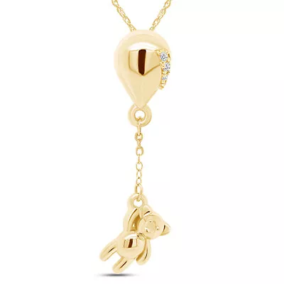 Natural Round Diamond Accent Teddy Bear Pendant 18  Necklace 10K Yellow Gold • $413.67