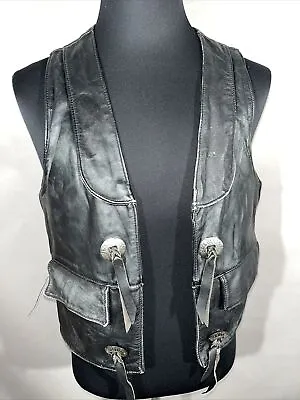 Steer Brand Jack Daniels Mens Black Leather Vest Open Front Made USA Sz Large • $30