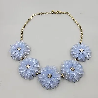 J. Crew Flower Necklace Periwinkle Blue Statement Acrylic Clear Rhinestone 18” • $24.49