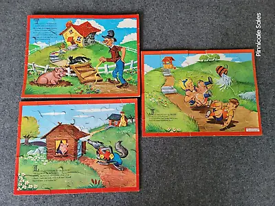 Jigsaw Puzzles 1955 MB Milton Bradley 3 Jollytime Complete In Box #4500 Vintage • $22.97