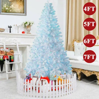 £15.99 • Buy Pre Lit White Christmas Tree With Blue LED Lights Metal Stand Artificial Xmas UK
