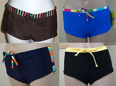 HOBIE Blue/black/brown Drawstring Deco Boy Shorts Swim Hot PantXSSMLXL • $8.95