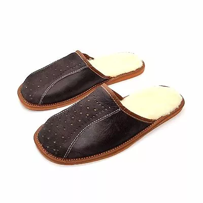 Mens Sheepskin Slippers Mule Shoes Warm Leather Wool Size 6 7 8 9 10 11 12 / W16 • £9.99