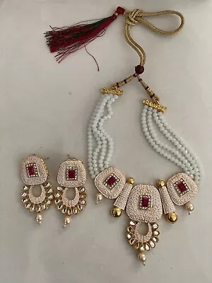 Indian Pakistani Kundan Necklace Earring Set Crystal Stones Meenakari • $27.99