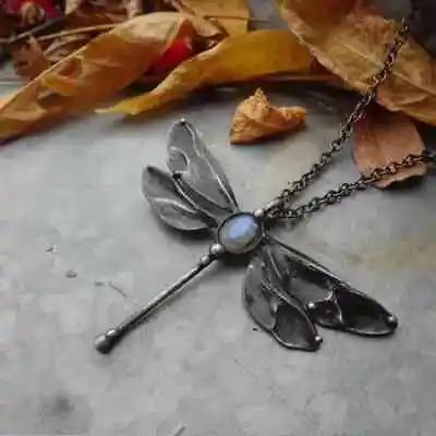 Retro Vintage Dragonfly Pendant Moonstone Necklace Women Party Jewelry Fashion • $12.98