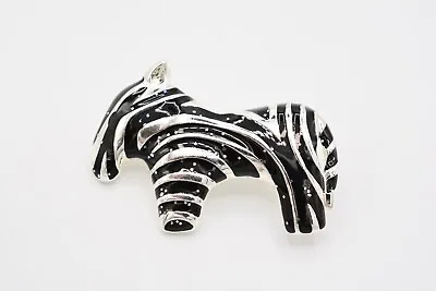 Danecraft Vintage Zebra Pin Brooch Glitter Enamel Black Signed NOS 1980s BinA11 • $10.36