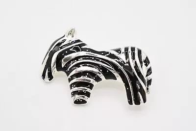 Danecraft Vintage Zebra Pin Brooch Glitter Enamel Black Signed NOS 1980s BinA6 • $10.36