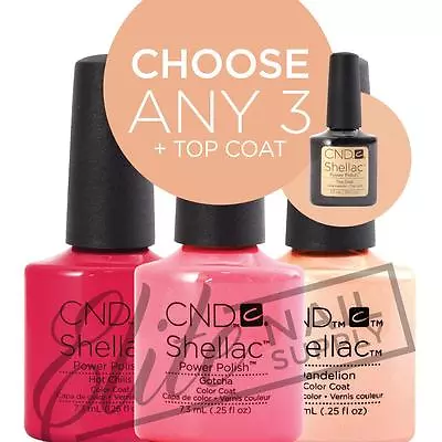 CND SHELLAC Color Coat 7.3ml - Any 3 Colours + Top Coat + FREE Remover Wraps • $95.95