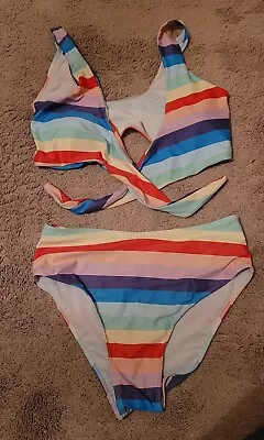 Women's Pastel Rainbow Bikini Tie Front Size M • £0.99