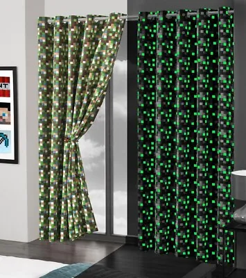 Pixels Glow In The Dark Blackout Curtains For Childrens Kids Bedroom • £23.49