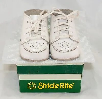 VTG StrideRite White Baby Shoes In Box Good Condition 8 1109 Size 2 • $12.89