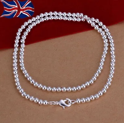 925 Sterling Silver Bead Necklace 4mm Ball 19 Inch UK Seller • £4.85