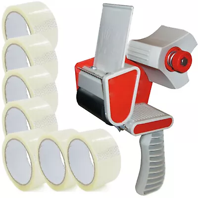 TAPE GUN DISPENSER + 12 HUGE ROLLS OF CLEAR 48MM X 66M PARCEL PACKING TAPE • £10.95