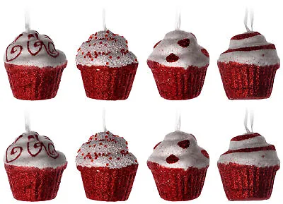 Red White Candy Cane Cupcake Christmas Tree Baubles Decorations (Set Of 8) • £13.99