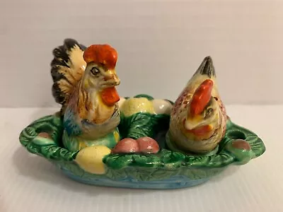 Vintage Japan Rooster & Hen Basket Nest Salt And Pepper Shaker Chicken Figurals • $9.99