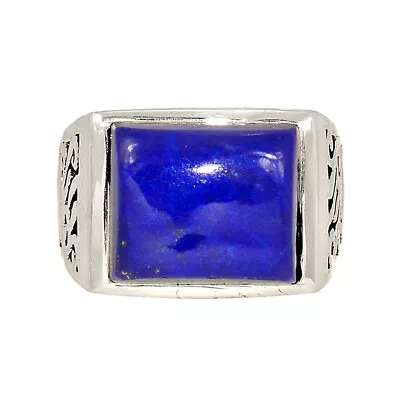 Men's Ring - Natural Lapis Lazuli - Afghanisthan 925 Silver Ring S.9 CR40921 • $18.99