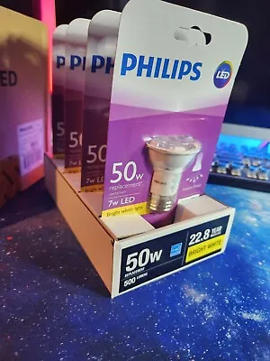 Set Of 4 Philips 50W Equivalent 7W Bright White Glass LED Light Bulb Par16 Flood • $27