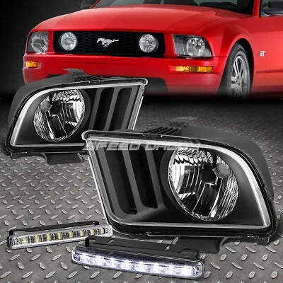 Black Housing Clear Lens Headlights+led Drl Fog Light Kit For 05-09 Mustang Pony • $62.88