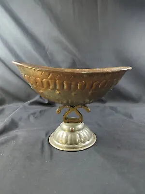 6 3/8  Vintage Copper Brass Metal Tub Compote Pedestal Bowl Planter Unique Rare • $30