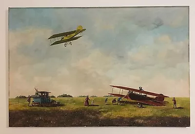 VINTAGE AIRPLANES TAKE FLIGHT By K. HERMANN OIL ON CANVAS AUSTRIAN MASTERPIECE • $9999.95