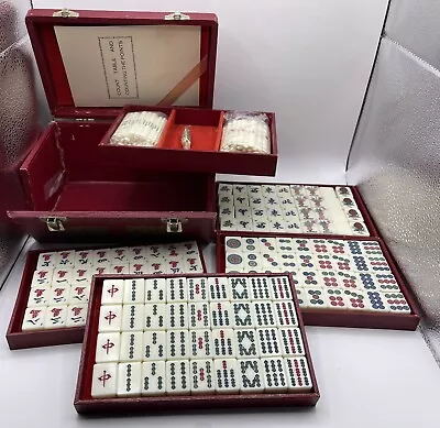 VTG Mah Jongg MahJong Wood Box Handled 144 Tiles Japanese Counting Instructions • $199.99