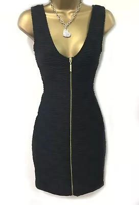 Lipsy Black Wiggle Bodycon Dress 12 Zip Front Ribbed Evening Occasion Sexy • £29.99