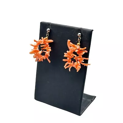 Vintage Branch Coral Earrings Beaded Cluster Genuine Coral Beads Pierced Dangles • $45