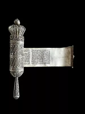 Antique Bezalel Jerusalem Jewish Megillah Esther Scroll Silver Filigree קלף המלך • $2999