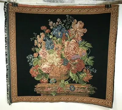 VTG Italian Woven Floral Bouquet On Column W/ Decorative Border Tapestry • $49.99