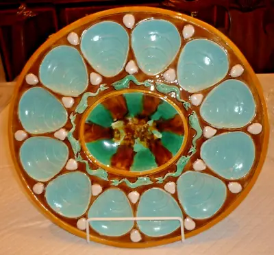 Large Antique Majolica Art Pottery Footed Oyster Plate/platter With Sea Dragons • $299