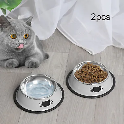 £6.29 • Buy 2x Pet Dog Puppy Cat Feeding Bowls Stainless Steel Food Water Bowl Cute Cat Claw