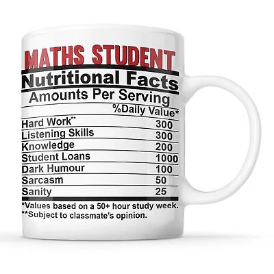 Maths Student - Funny Nutritional Facts - Mathematics Mug • £10.99