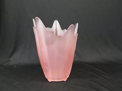 PINK SATIN Viking Art Glass Fan Swung Vase 7.75  Tall Lotus Vintage Frosted • $69.99