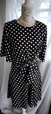 £9.99 • Buy Vtg 1940's 50's Style Cute Black Polka Dot Tea Dress Size 12/14 Uk