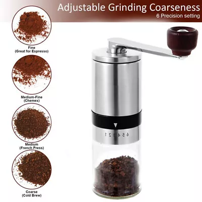 Manual Coffee Bean Hand Grinder Mill Adjustable Coarseness Stainless Steel Uk • £14.89