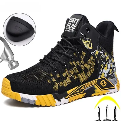 Mens Work Safety Shoes Outdoor Walking Sneakers High Top Steel Toe Hiking Boots • $50.84