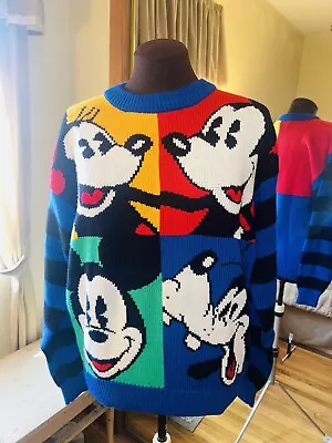 Vintage Mickey & Co Sweater Size Medium Disney Color Block Minnie Goofy Striped • $48