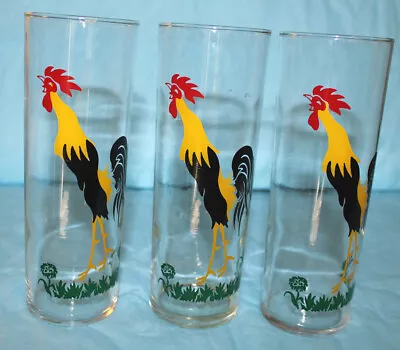 Crowing Rooster Tom Collins Glasses 1955 Set Of 3 Federal Glass NR • $9.99