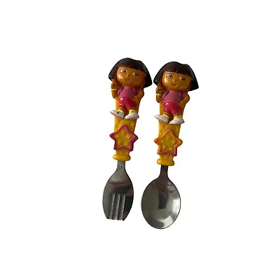 Vintage 2005 Munchkin Dora The Explorer Easy Grip Spoon & Fork Set BPA Free • $11.95