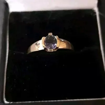 9ct Yellow Gold Vintage Style Amethyst Single Stone Ring Size N UK Hallmarked • $229.92