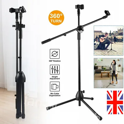 £13.59 • Buy Adjustable Microphone Stand Boom Arm Holder & Mic Clip Stage Studio Party Tripod