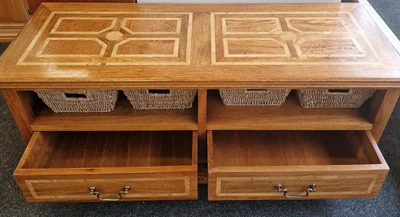 £29.99 • Buy M&S Malaba Solid Oak 2 Drawer Inlaid TV Unit CS W60