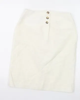 H&M Womens White Linen Straight & Pencil Skirt Size 10 Zip • £4.75