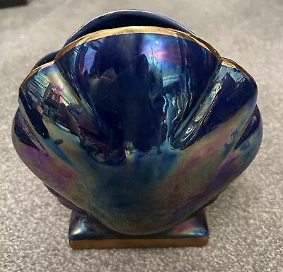 Vintage Art Deco Sadler June Vase Purple Opalescent Gold Lustre Clam Shell Vase • £12