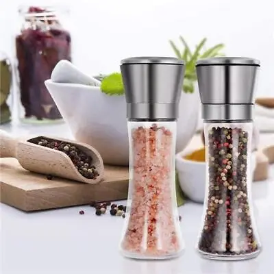 2 Pcs Salt & Pepper Grinder With Glass Body And Stainless Steel Grinder 180ml • £7.49